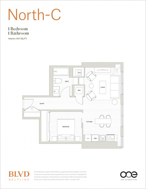 North - C Floor Plan at BLVD Beltline, Calgary, AB, T2G 2K4